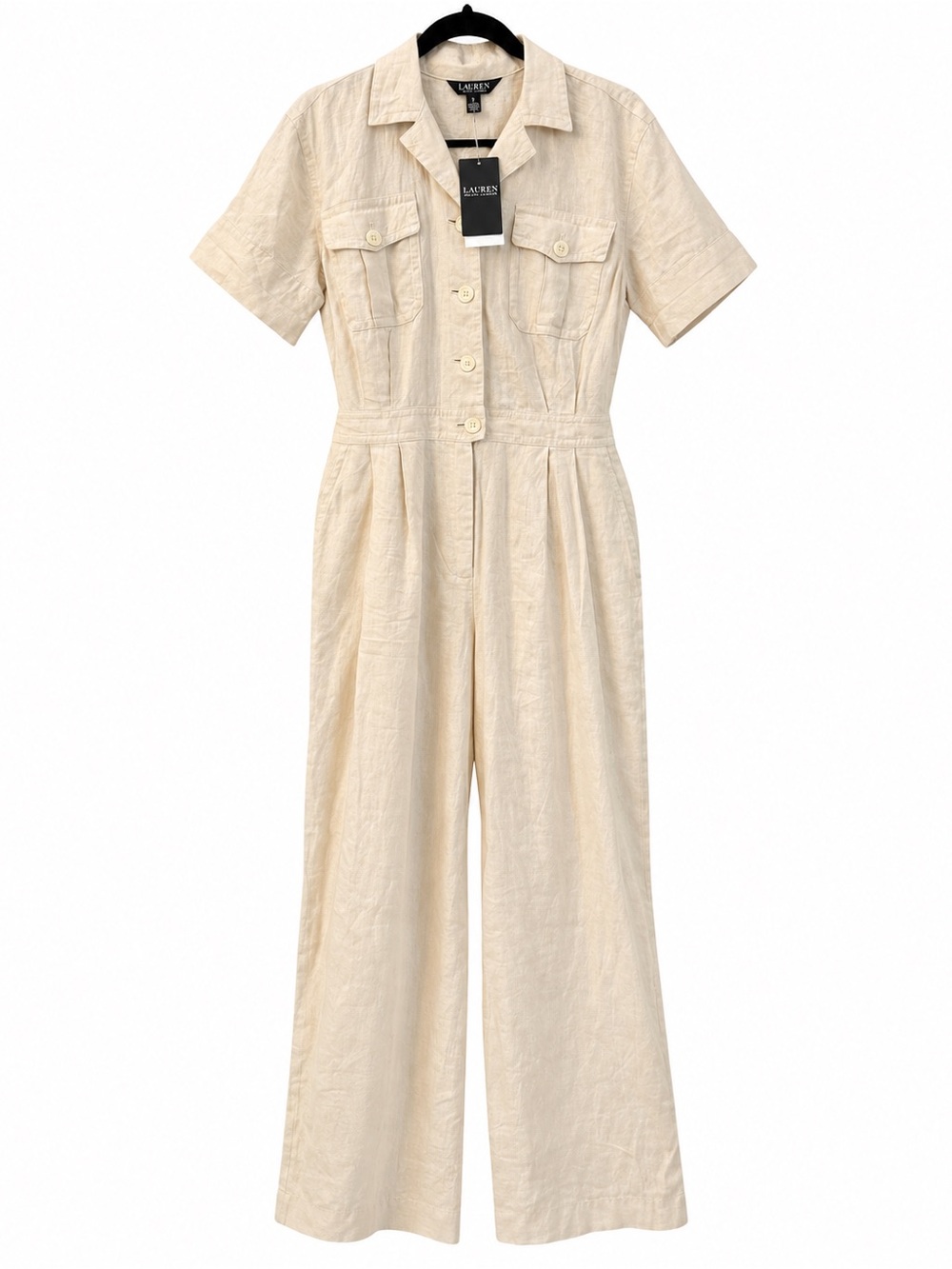 Lauren Ralph Lauren Cream Short-Sleeve Linen Utility Jumpsuit